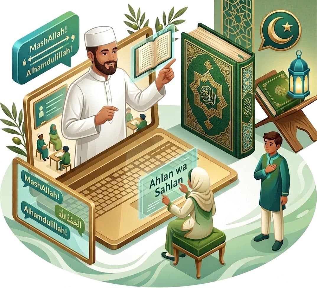 A family learning the Quran together online